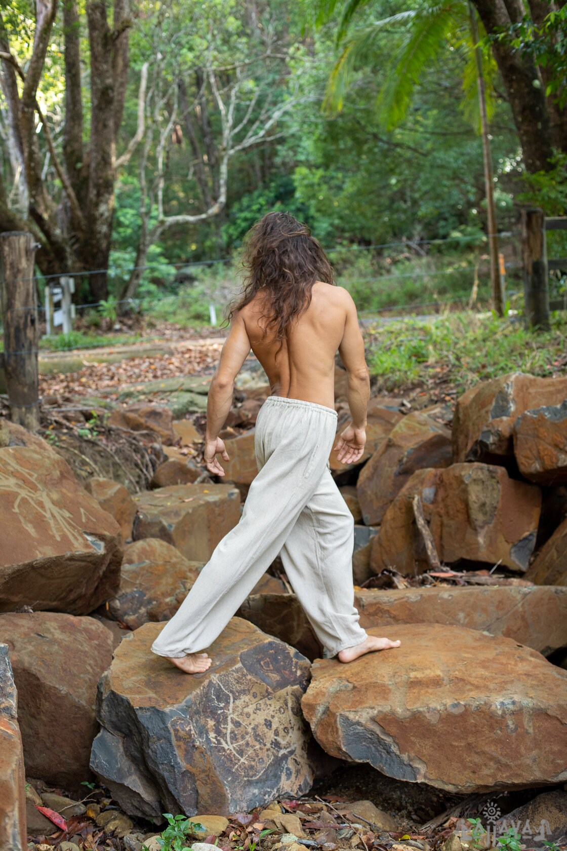 YUGI Beige Men's Cotton Harem Yoga Pants