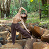 YUGI Brown Mens Cotton Yoga Pants Natural Plant Dyed Pockets Yogi Breathable Gym Straight Trousers Flexible Drawstring Festival Rave AJJAYA