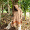 UPEKKHA Brown Mens Hooded Poncho Long Cashmere and Acrylic Wool with Tribal Embroidery, Large Hood, Pockets, Hippie, Primitive, Boho, AJJAYA