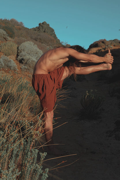 YUGINI Maroon Short Pants Loose Comfortable Mens Shorts with Pockets Natural Cotton Plant Dyed Yoga Workout Ninja Gypsy Festival Gym AJJAYA