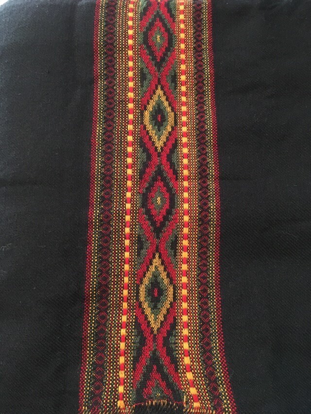 UPEKKHA Shawl Black Handwoven Cashmere and Acrylic Wool Meditation Prayer Scarf Wrap Blanket Cashmere Tibetan Zen Embroidery Boho AJJAYA
