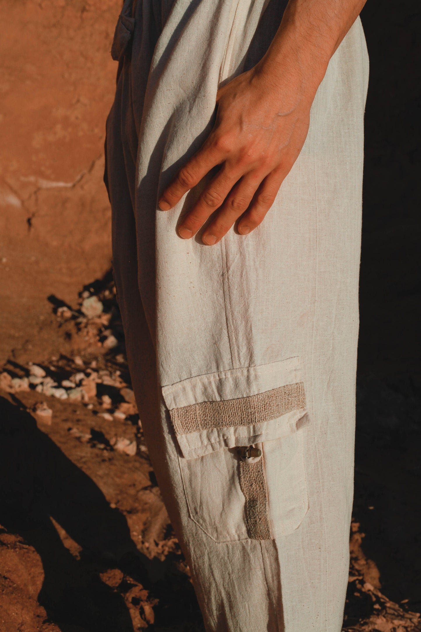 OKKO Organic Hemp and Cotton Mens Pants Beige, Handmade, Four Pockets, Eco friendly, Sustainable Comfortable Earthy Yoga Gypsy Boho AJJAYA