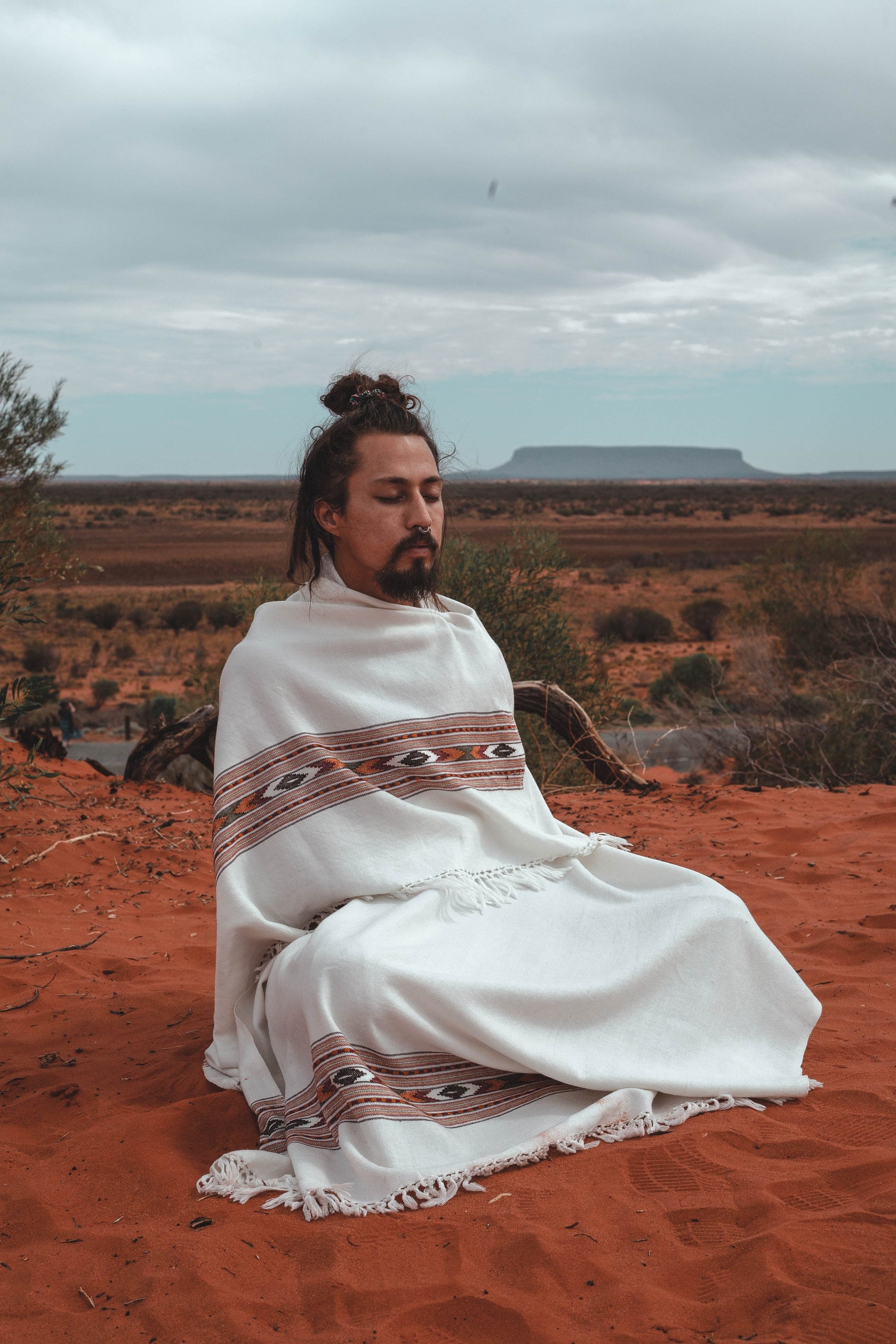 Bhava White Handwoven Wool Meditation Shawl