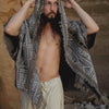 WIZARD Mens Hooded Kimono Vest Grey Tribal Pattern Alchemist Sorcerer Ritual Ceremony Gypsy Festival Magic Alchemy Primitive Boho AJJAYA