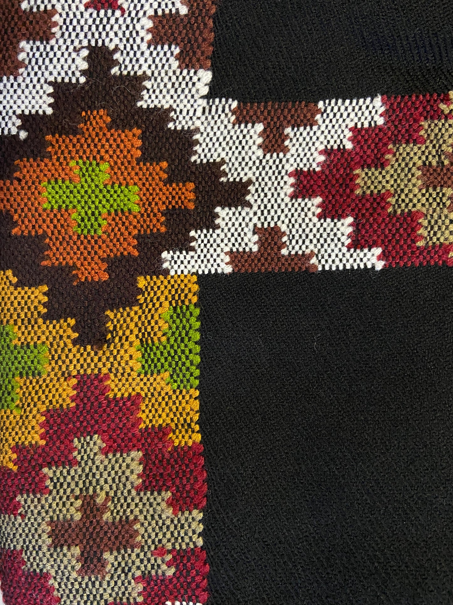 SADHU Black Shawl Handwoven Wool Meditation Prayer Scarf Blanket Premium Pure Cashmere Winter Tribal Zen Embroidery Boho Wrap AJJAYA