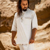 AKUNA Organic Hemp and Cotton Mens Top Natural Beige, Handmade, Eco friendly Sustainable Comfortable Earthy Gypsy Ceremony Festival AJJAYA