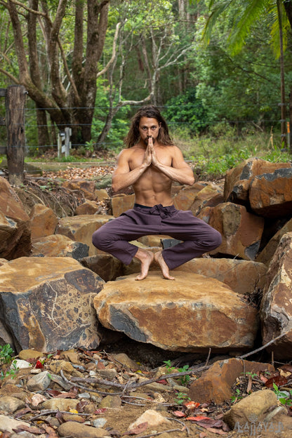 Mens Cotton Pants Brown Drop Low Crotch Harem Alibaba Yoga Comfortable One Size Loose Fit Festival Boho Hippie Natural Earthy AJJAYA