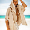 WIZARD Mens Hooded Kimono Vest Ivory Beige Tribal Ritual Ceremony Gypsy Festival Magic Ritual Alchemy Primitive Rave Boho Earthy AJJAYA