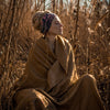 TATHAGATHA Light Brown Oversized Meditation Shawl Handwoven Pure Cashmere Wool Embroidered Blanket Handmade Winter Zen Wrap Himalayan AJJAYA