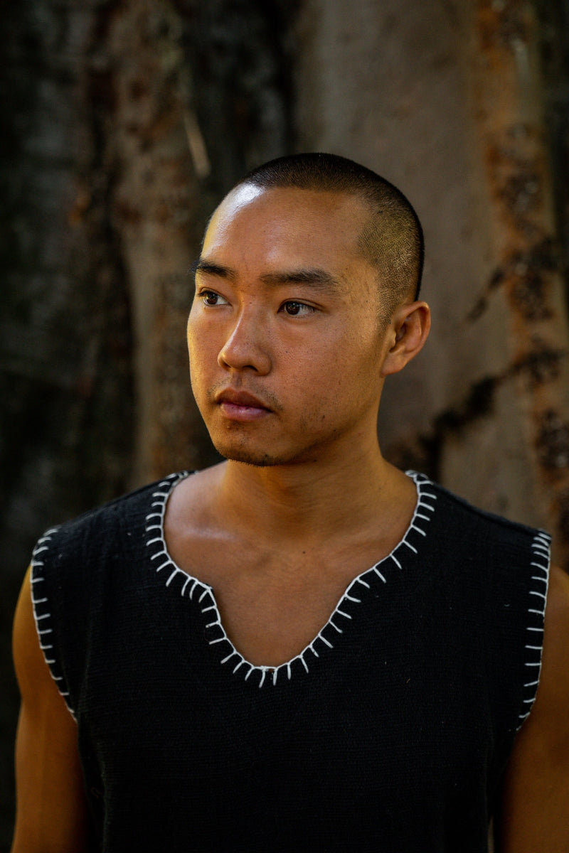 KAURI Beige Mens Sleeveless Tank Top Handmade Muscle Gypsy Earthy Shirt, Tribal Jungle Natural Savage Festival Rave AJJAYA Nomadic Primitive