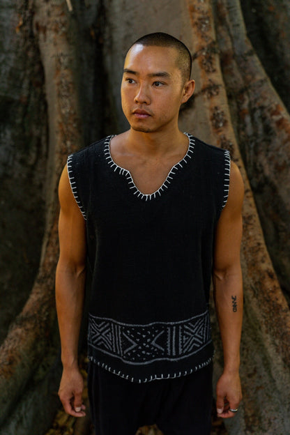 KAURI Beige Mens Sleeveless Tank Top Handmade Muscle Gypsy Earthy Shirt, Tribal Jungle Natural Savage Festival Rave AJJAYA Nomadic Primitive