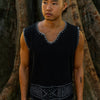 KAURI Black Mens Sleeveless Tank Top Handmade Muscle Gypsy Earthy Shirt, Tribal Jungle Natural Savage Festival Rave AJJAYA Nomadic Primitive