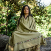 TATHAGATHA White Beige Oversized Meditation Shawl Handwoven Pure Cashmere Wool Embroidered Blanket Handmade Winter Zen Wrap Himalayan AJJAYA
