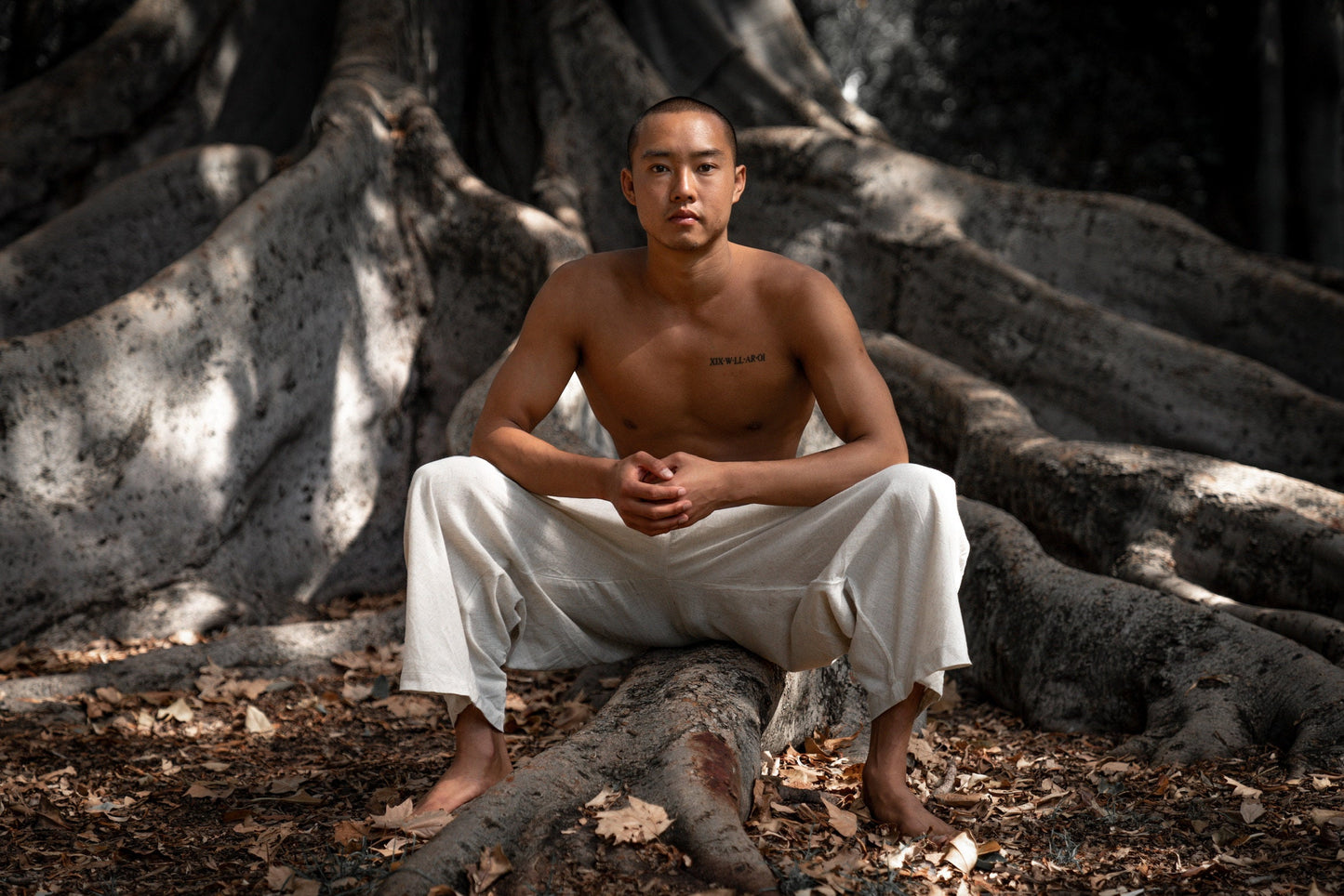TADASANA Mens Yoga Pants Beige Organic Hemp and Cotton Handmade Samurai Pockets Eco Friendly Sustainable Comfortable Earthy Gypsy AJJAYA