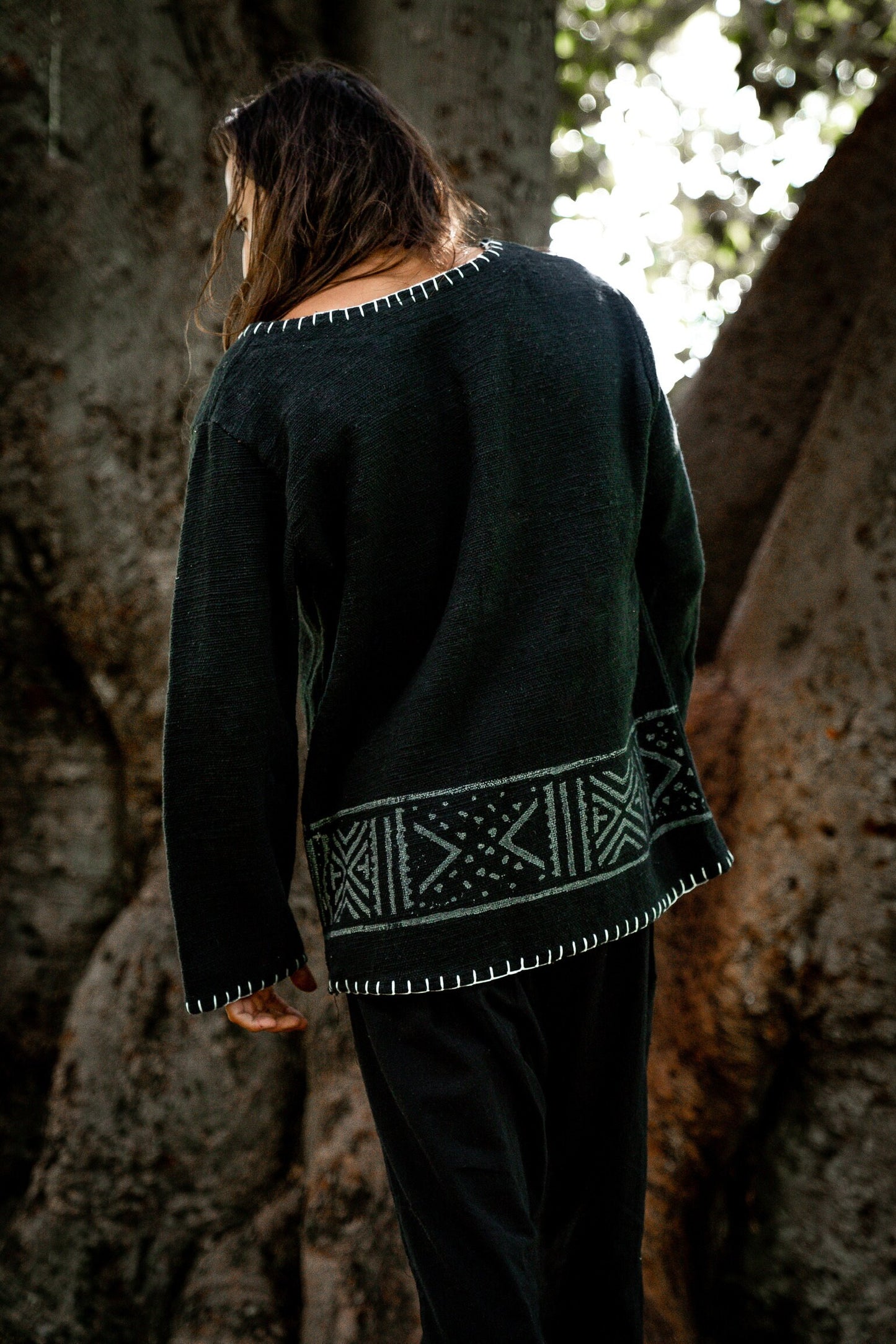 KAURI LONG Black Mens Top Handmade Muscle Gypsy Earthy Shirt, Tribal Jungle Natural Savage Festival Rave AJJAYA Nomadic Primitive