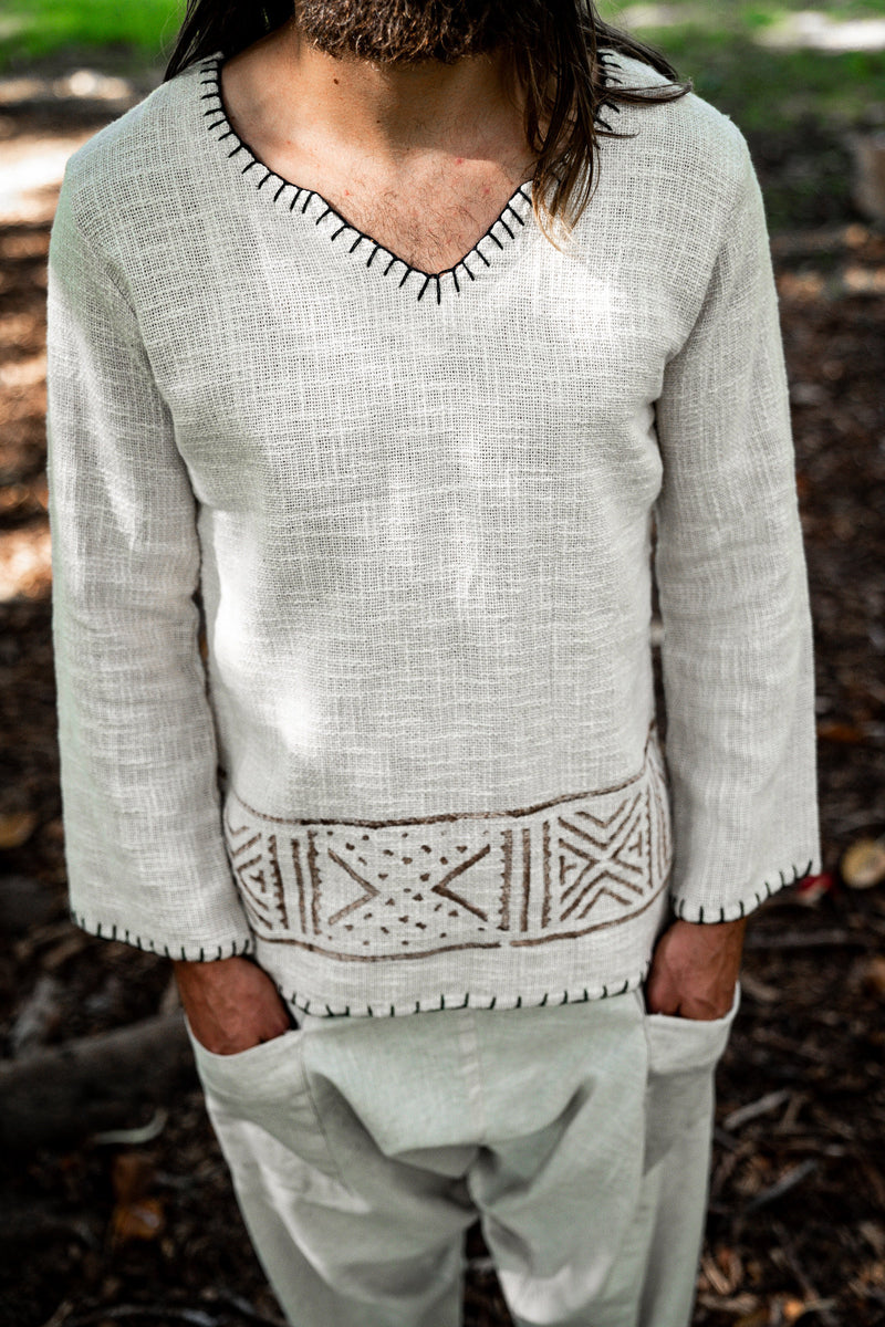 KAURI LONG Black Mens Top Handmade Muscle Gypsy Earthy Shirt, Tribal Jungle Natural Savage Festival Rave AJJAYA Nomadic Primitive