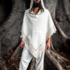 VECHO Beige Mens Hooded Vegan Poncho Textured Cotton with Hood Block Printed Tribal Pattern Gypsy Festival Boho ceremony ritual AJJAYA