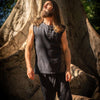 Mens Tank Top Neo SHIPIBO Black  Gypsy Sleeveless Earthy T Shirt, Open Neck Tribal Jungle Primitive Festival Rave AJJAYA Nomadic Primitive