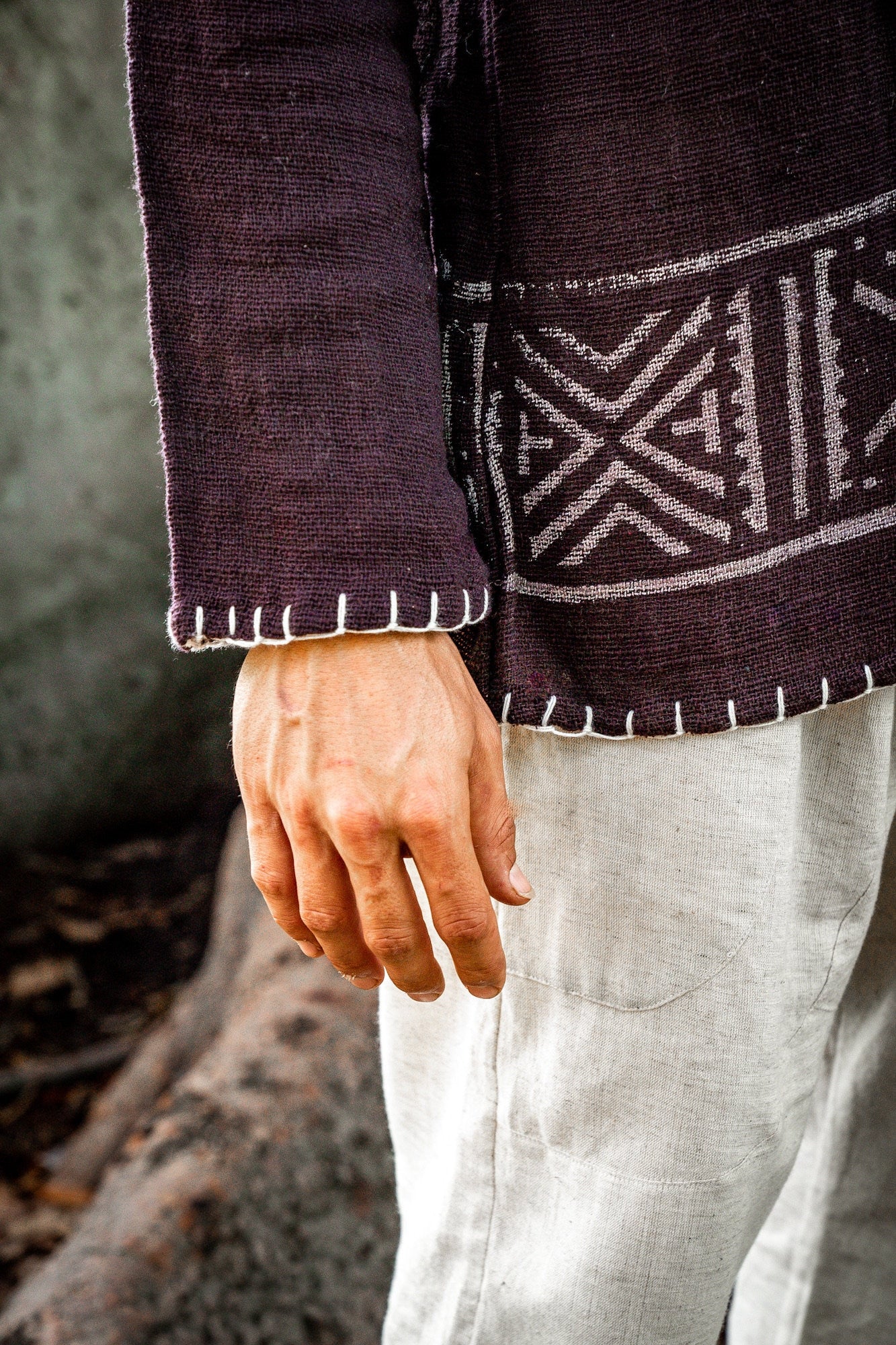 KAURI LONG Beige Mens Top Handmade Muscle Gypsy Earthy Shirt, Tribal Jungle Natural Savage Festival Rave AJJAYA Nomadic Primitive