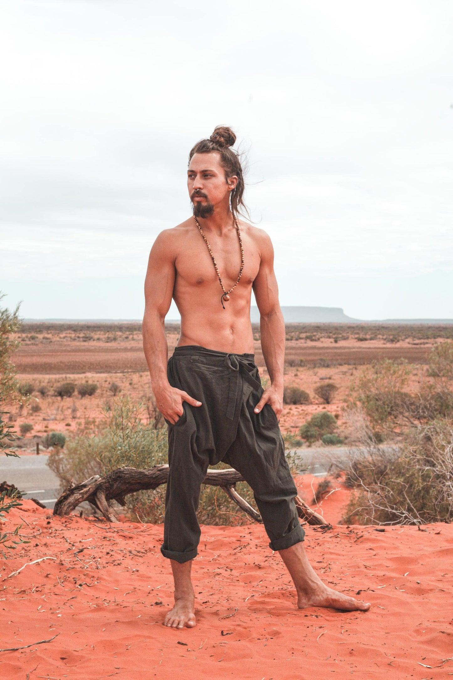 Mens Cotton Pants Green Drop Crotch Harem Alibaba Yoga Comfortable Breathable One Size Loose Fit Festival Boho Hippie Natural Earthy AJJAYA