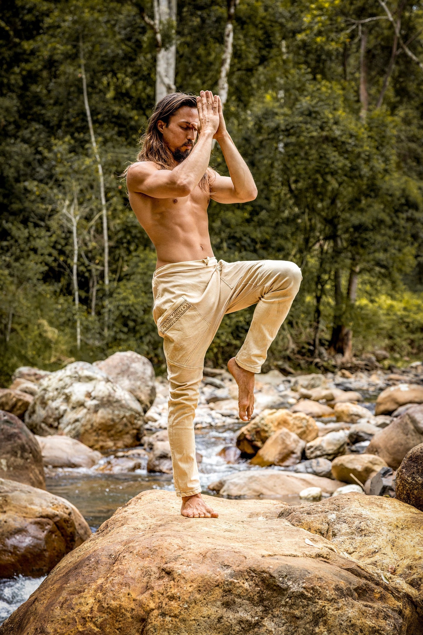Our AGILO harem pants are agile and stretchy . . . designed for comfortably engaging in physical activities such as yoga, rock climbing, festivals and hiking. 

Made of 95% cotton and 5% spandex, they are super flexible!