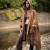 JUBBA Brown Womens Hooded Cloak Long Sleeve Poncho Jacket Festival Tribal Dystopian Apocalyptic Block Printed Steampunk Handmade Dune AJJAYA
