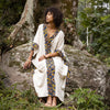 KAFATU Womens Beige Kaftan Dress Maxi African Tribal Patterns Handmade Robe Natural Cotton with Pockets Ceremony Ritual Festival Boho AJJAYA