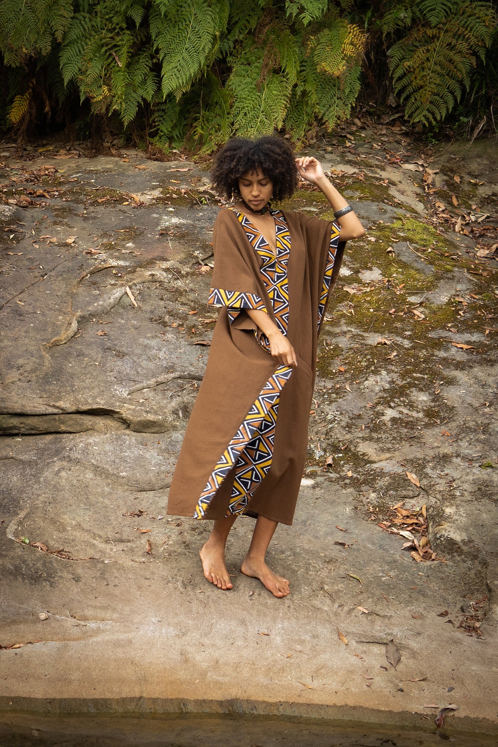 KAFATU Womens Brown Kaftan Dress Maxi African Tribal – AJJAYA