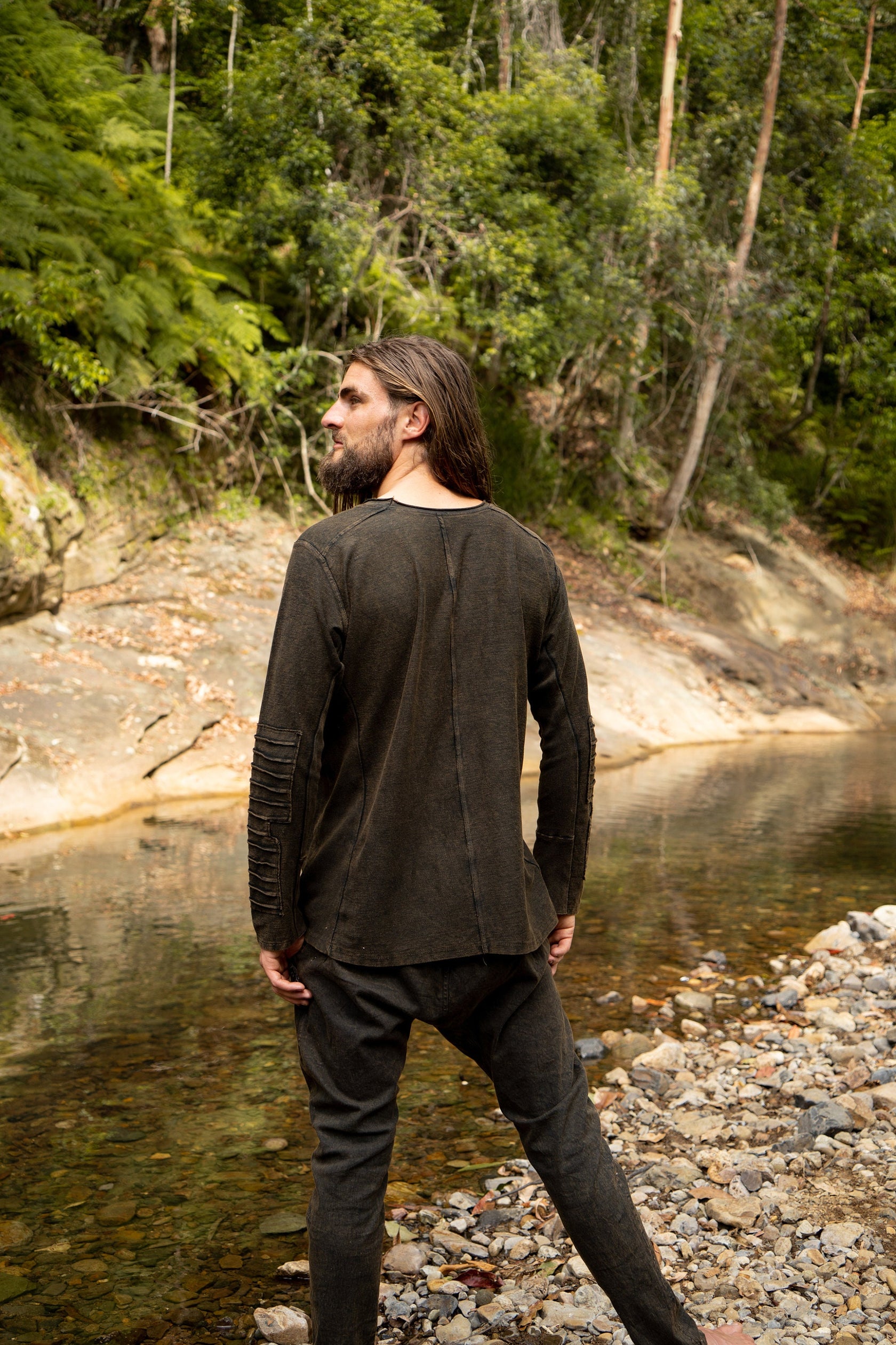 JAMIS Mens Jumper Long Sleeve Top Pullover Handmade Apocalyptic Dune Rugged Stone Washed Festival Steampunk Ethnic Wear (Copy)