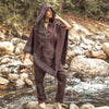 VECHO Brown Womens Hooded Vegan Poncho Textured Cotton with Hood Block Printed Tribal Pattern Gypsy Festival Boho ceremony ritual AJJAYA