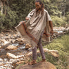 UPEKKHA Grey Mens Hooded Poncho Long Cashmere and Acrylic Wool with Tribal Embroidery, Large Hood, Pockets, Hippie, Primitive, Boho, AJJAYA