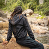 AYABO Jacket Black Hooded Thick Fleece Warm Zipped Jumper Pullover Shipibo Pattern Pockets Thumb Glove Festival Tribal Gypsy Ceremony AJJAYA