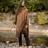 JUBBA Brown Mens Hooded Cloak Long Sleeve Poncho Jacket Festival Tribal Dystopian Apocalyptic Block Printed Steampunk Handmade Dune AJJAYA