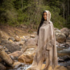 JUBBA Beige Womens Hooded Cloak Long Sleeve Poncho Jacket Festival Tribal Dystopian Apocalyptic Block Printed Steampunk Handmade Dune AJJAYA