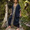 KAFATU Mens Black Kaftan Kurta Top African Tribal Patterns Handmade Robe Natural Cotton with Pockets Ceremony Ritual Festival Boho AJJAYA