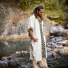 KAFATU Mens Beige Kaftan Kurta Top African Tribal Patterns Handmade Robe Natural Cotton with Pockets Ceremony Ritual Festival Boho AJJAYA