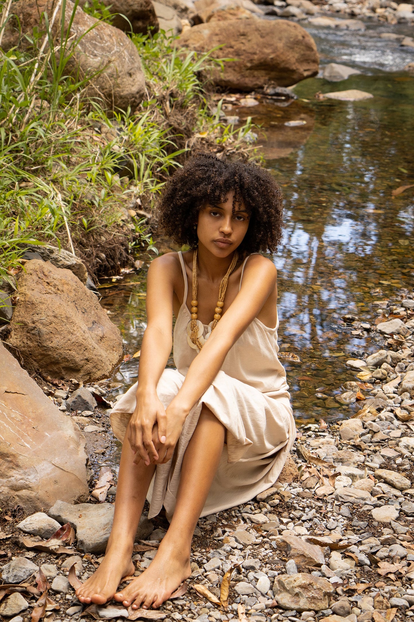 KAYANA Jumpsuit Romper Overall Beige Cream Handmade Natural Cotton Yoga Cut Open Legs Loose Flexible Breathable Boho Festival Gypsy AJJAYA