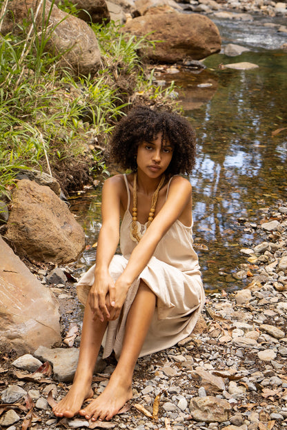 KAYANA Jumpsuit Romper Overall Beige Cream Handmade Natural Cotton Yoga Cut Open Legs Loose Flexible Breathable Boho Festival Gypsy AJJAYA