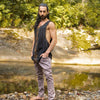 KAZA Mens Black Tank Top Sleeveless Yoga Deep Cut Breathable Semi See-through Cotton Tribal Pattern Block Printed Festival Ceremonial AJJAYA