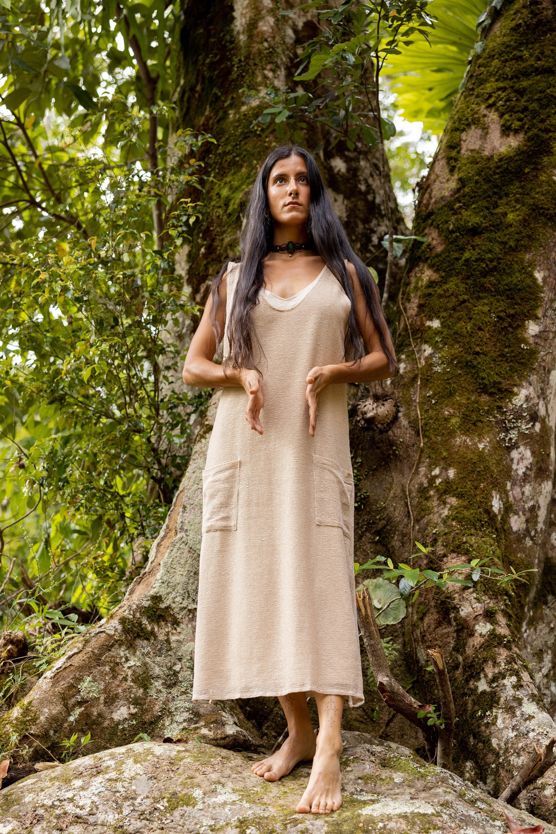 SAANUK Beige Maxi Cotton Dress Pockets | AJJAYA SAANUK Beige Maxi Cotton Dress Pockets | AJJAYA