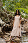 SAANUK Dress Beige Maxi Cotton Pockets Boho Peasant Bridesmaid Gypsy Earthy Bohemian Festival Ceremony Ritual Shamanic Sacred Simple AJJAYA