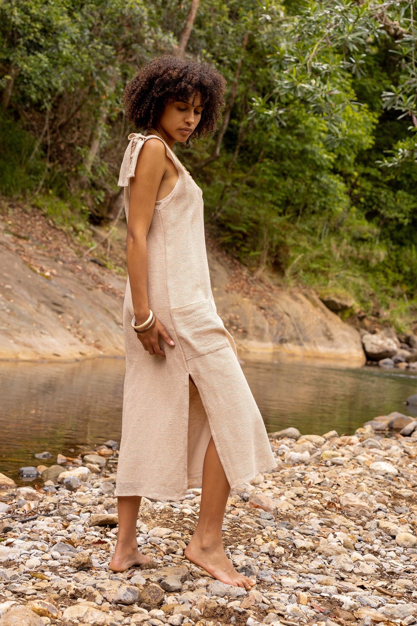 SAANUK Dress Beige Maxi Cotton Pockets Boho Peasant Bridesmaid Gypsy E AJJAYA SAANUK Dress Beige Maxi Cotton Pockets Boho Peasant Bridesmaid Gypsy E AJJAYA