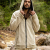 AMAGUK Mens Fleece Jacket Beige Hooded Hoodie Jumper Large Hood Block Printed Tribal Geometric Pattern Primitive Festival Alternative AJJAYA