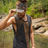 AKAU Black Tank Top Sleeveless Shirt Shipibo Block Printed Handmade Natural Muscle Cotton Shamanic Tribal Festival Ceremony Ritual AJJAYA