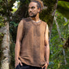 AKAU Tank Top Brown Sleeveless Shirt Shipibo Block Printed Handmade Natural Muscle Cotton Shamanic Tribal Festival Ceremony Ritual AJJAYA