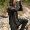 JAMIS Mens Jumper Black Long Sleeve Top Pullover Handmade Apocalyptic Dune Rugged Stone Washed Festival Steampunk Primitive Ethnic AJJAYA