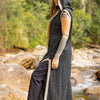 LALIKA Black Womens Long Hooded Vest Large Hood Natural Netted Cotton Festival Ceremony Tribal Dystopian Cyberpunk Steampunk Gypsy AJJAYA
