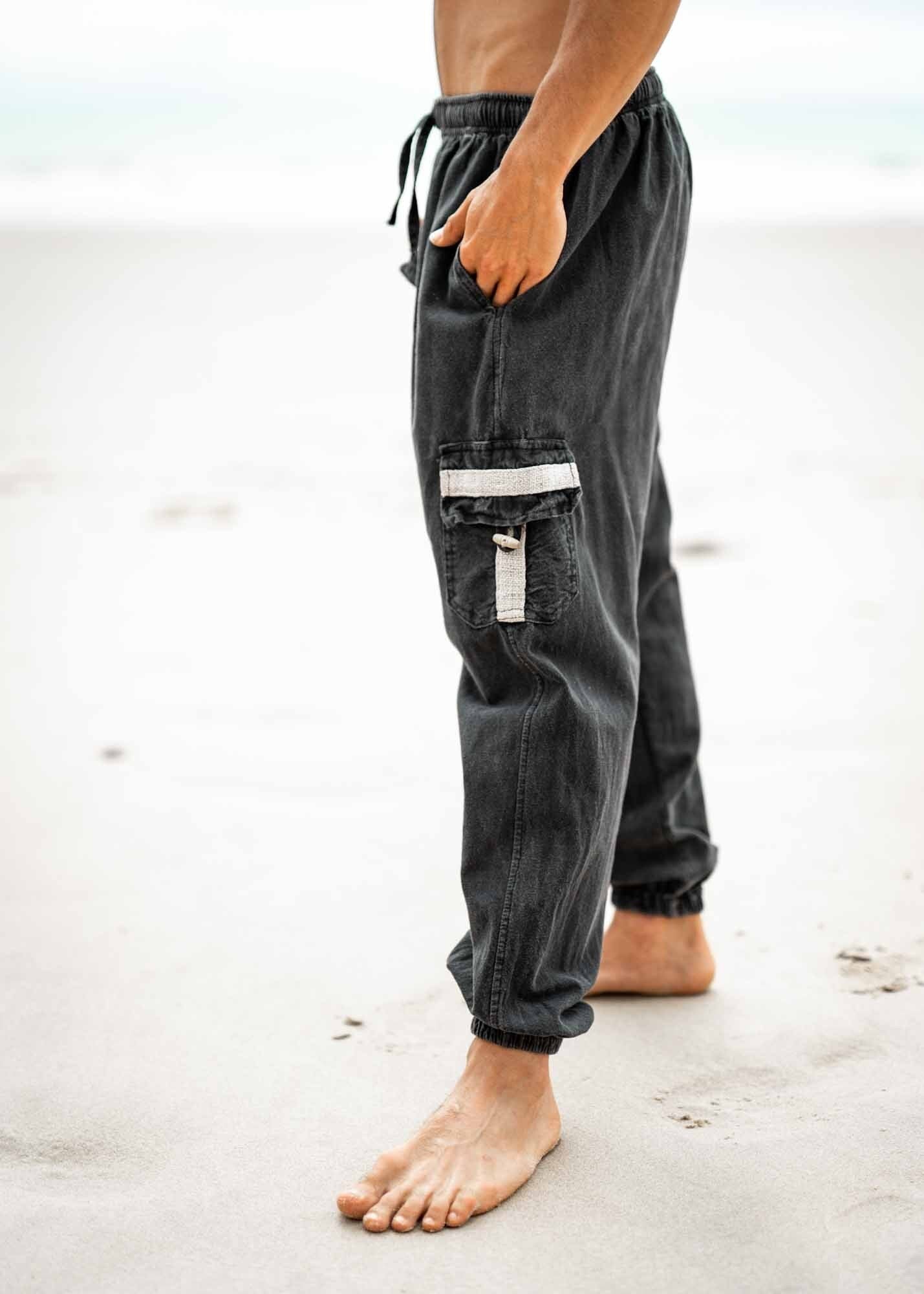 OKKO Faded Black Organic Hemp and Cotton Mens Pants Handmade Four Pockets Eco friendly Sustainable Comfortable Earthy Yoga Gypsy Boho AJJAYA