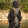 WIZARD Womens Black Hooded Kimono Vest Tribal Ritual Ceremony Shamanic Gypsy Festival Magic Ritual Alchemy Primitive Rave Boho Earthy AJJAYA