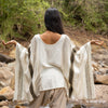 TAIKI Womens Cream Light Beige Poncho Cotton Top Kaftan Boho Block Printed Natural Dye Pattern Festival Bohemian Hippie Collarbone AJJAYA
